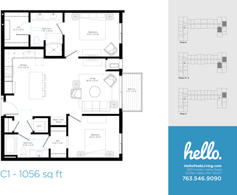 C1 Floor Plan at Hello Apartments, Minneapolis, Minnesota